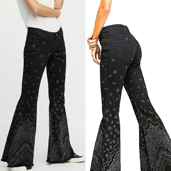 Free People Denim - Free People Black Bandana Flares